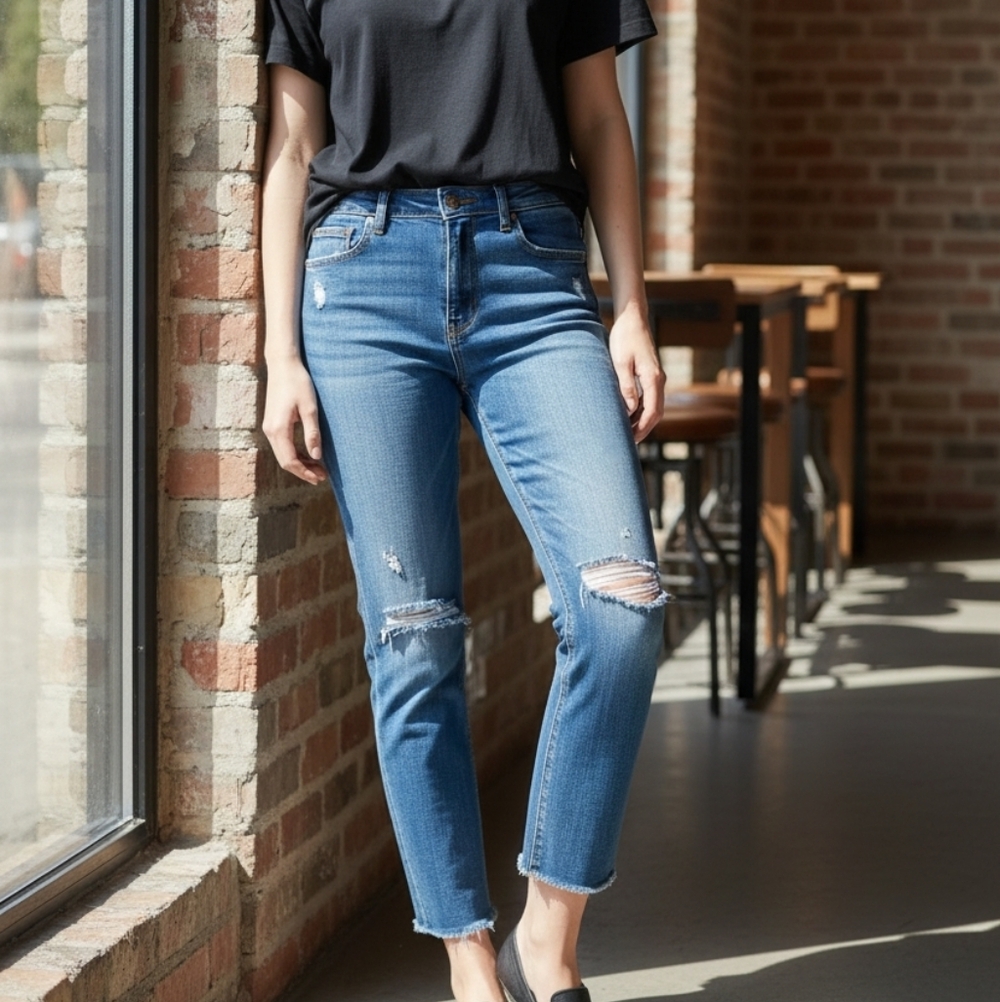 Zara Trafaluc Distressed Ripped Skinny Jeans Blue Size 6 / 38